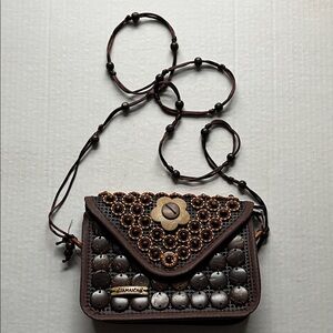 Brown and Gray Beaded Crossbody Bag